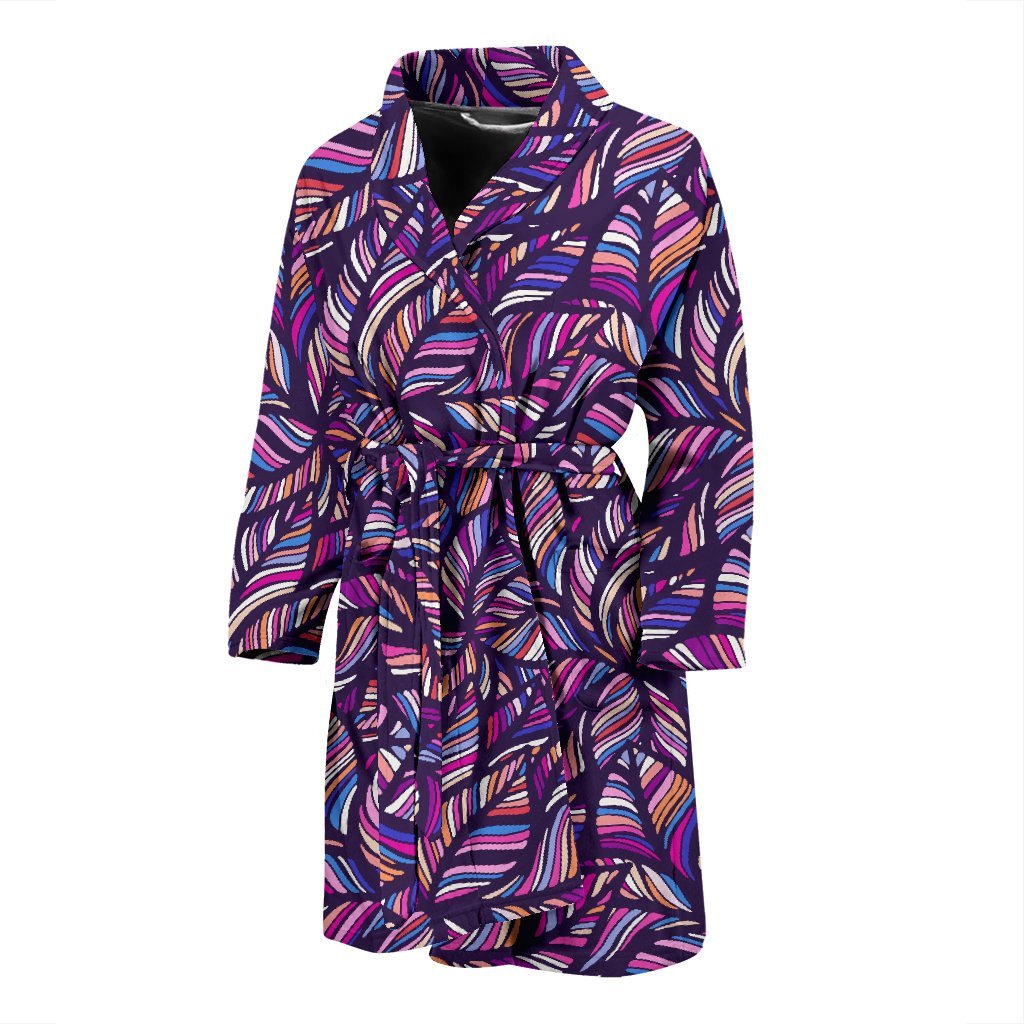 Neon Floral Tropical Hawaiian Palm Leaves Pattern Print Men Long Robe-grizzshop