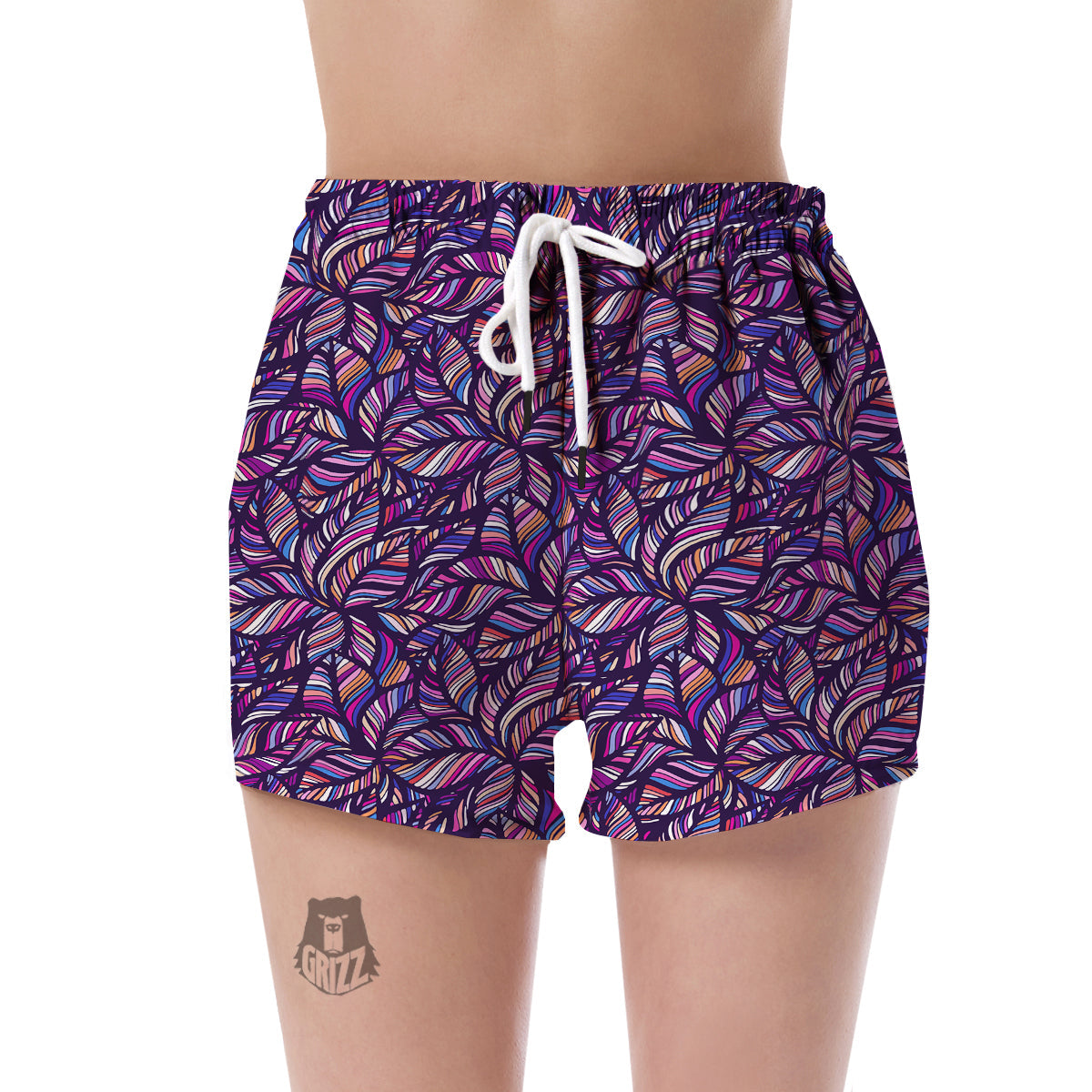 Neon Floral Tropical Hawaiian Palm Leaves Pattern Print Women's Shorts-grizzshop