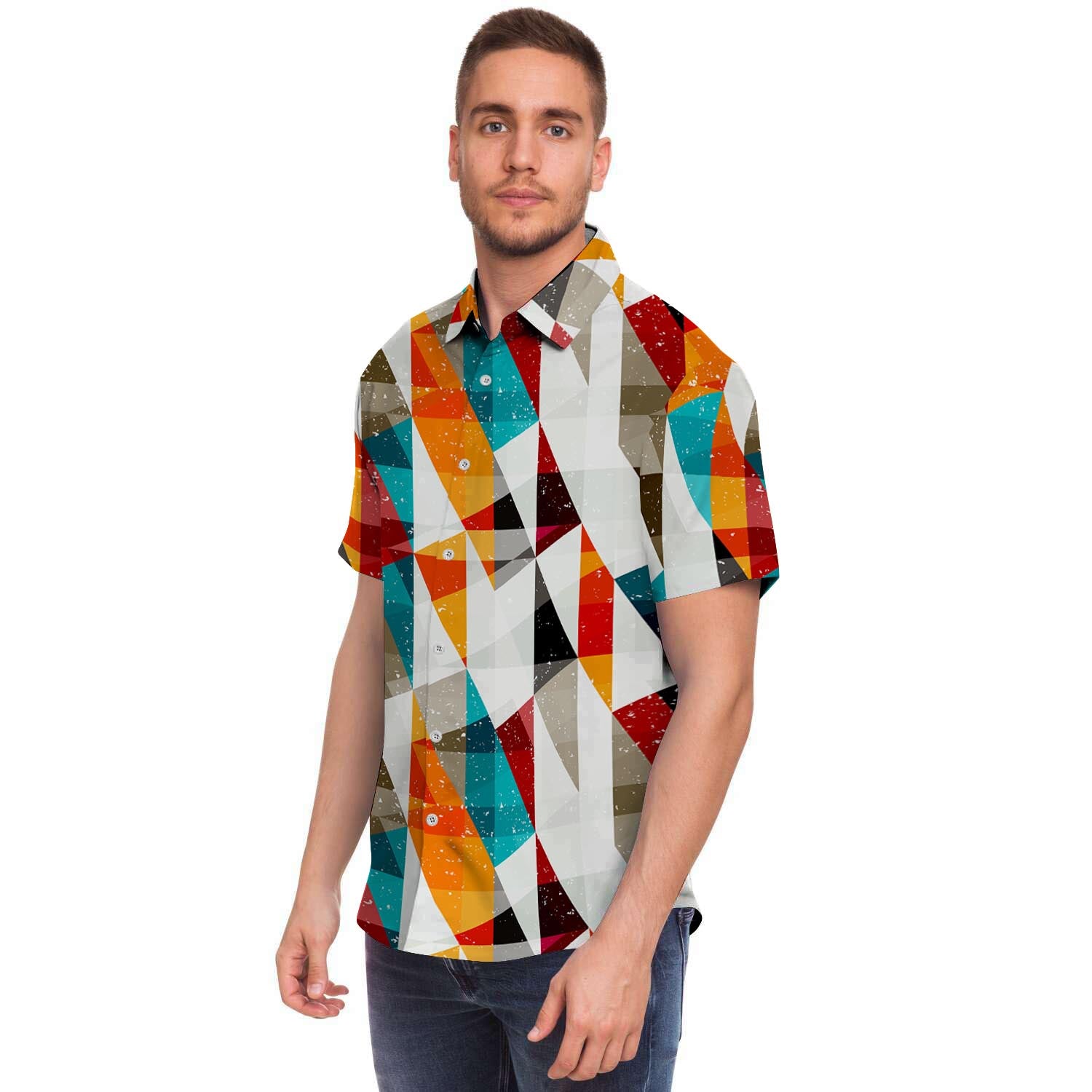Neon Geometric Men's Short Sleeve Shirt-grizzshop