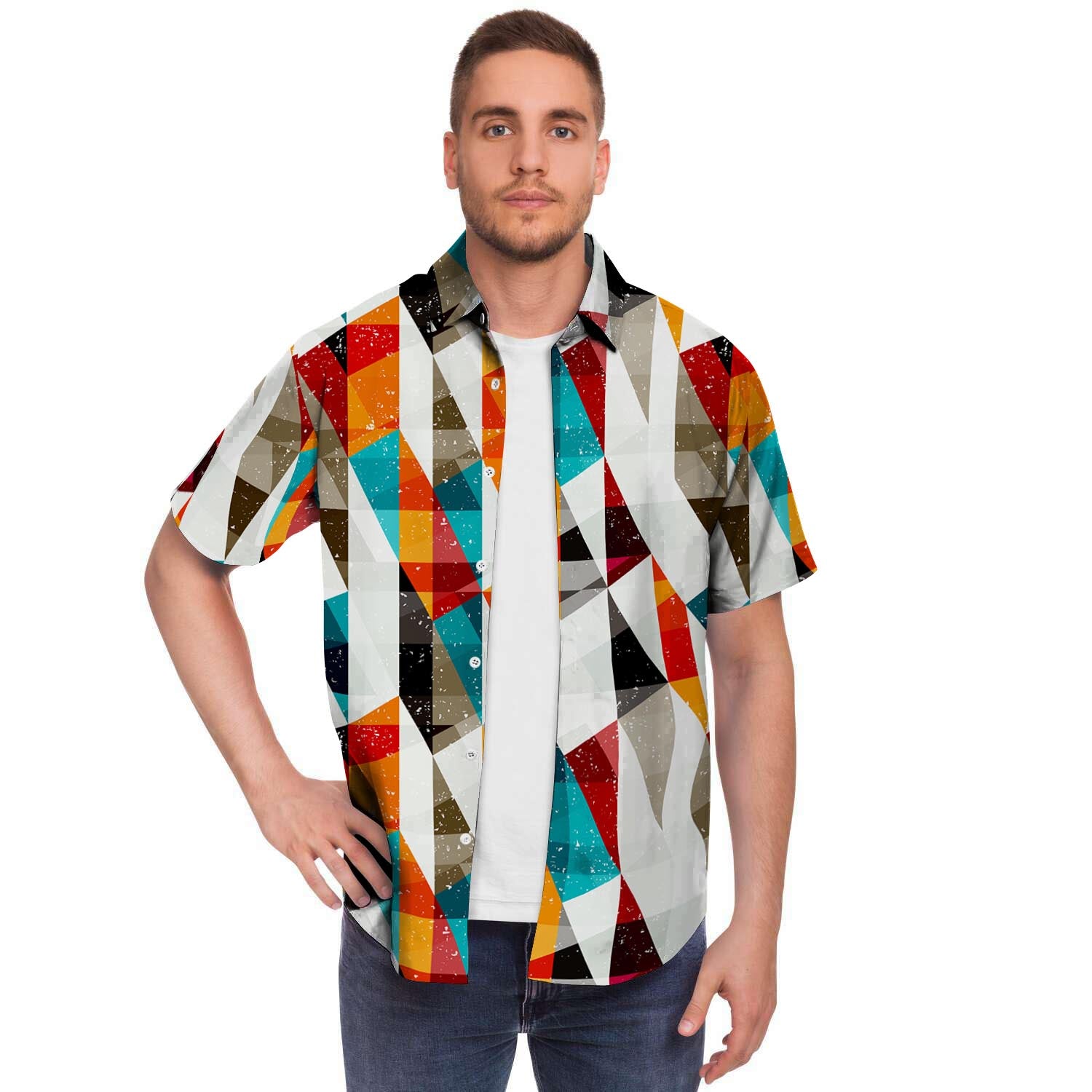Neon Geometric Men's Short Sleeve Shirt-grizzshop