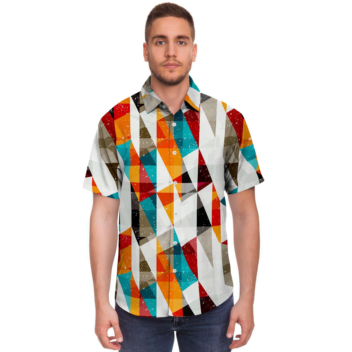 Neon Geometric Men's Short Sleeve Shirt-grizzshop