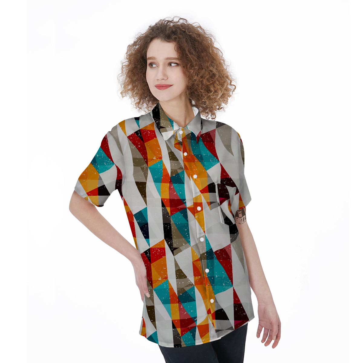 Neon Geometric Women's Short Sleeve Shirts-grizzshop