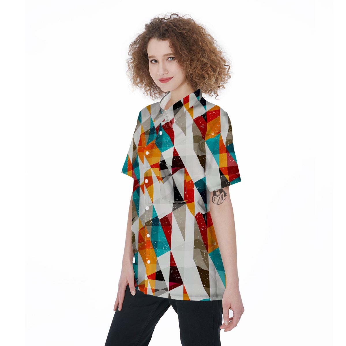 Neon Geometric Women's Short Sleeve Shirts-grizzshop
