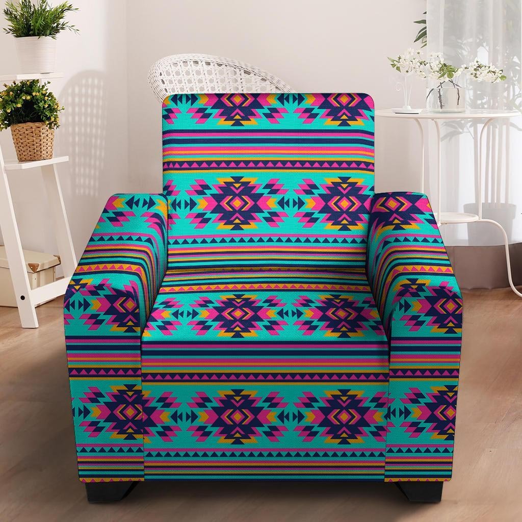 Neon Indian Aztec Abstract Art Print Armchair Cover-grizzshop