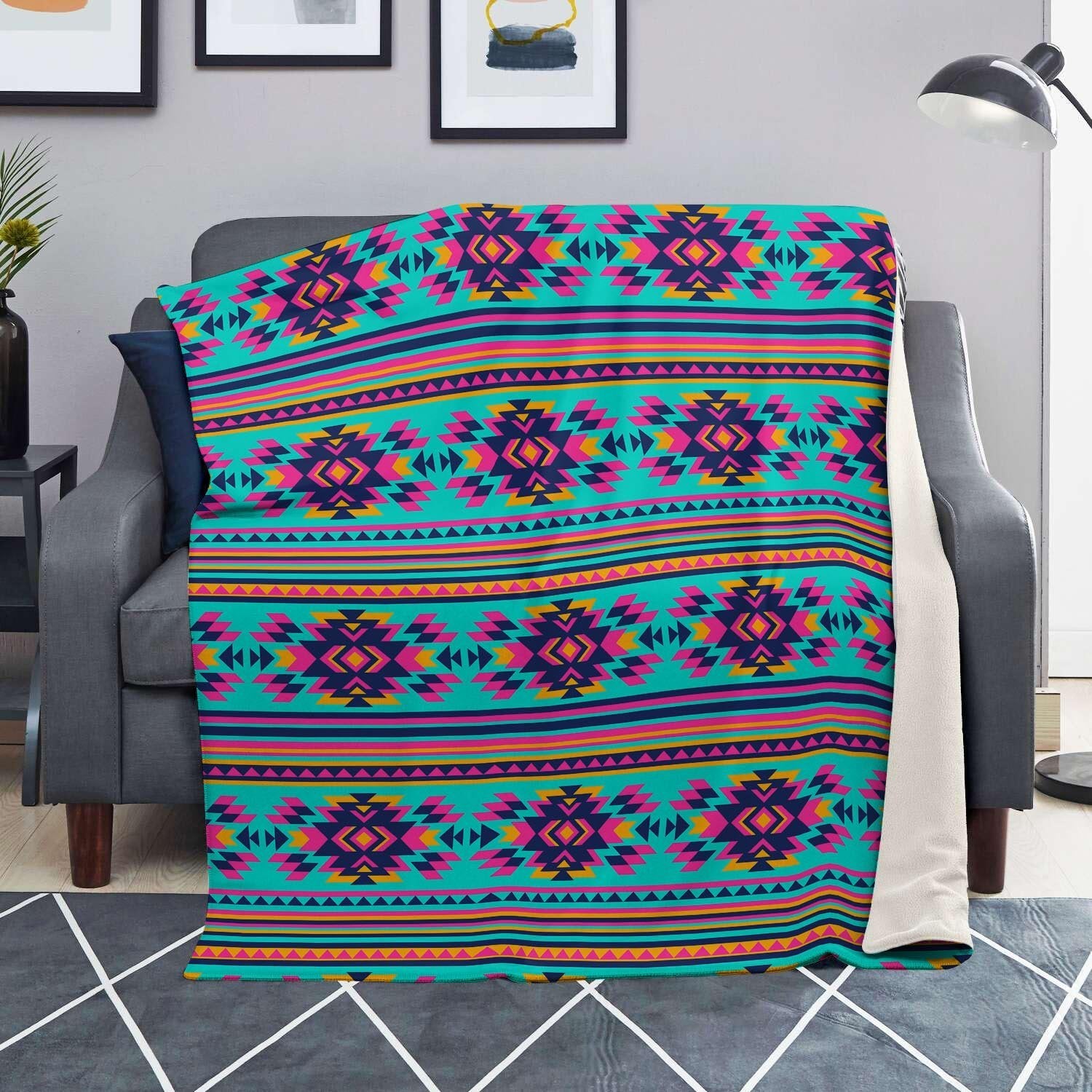 Neon Indian Aztec Abstract Art Print Blanket-grizzshop