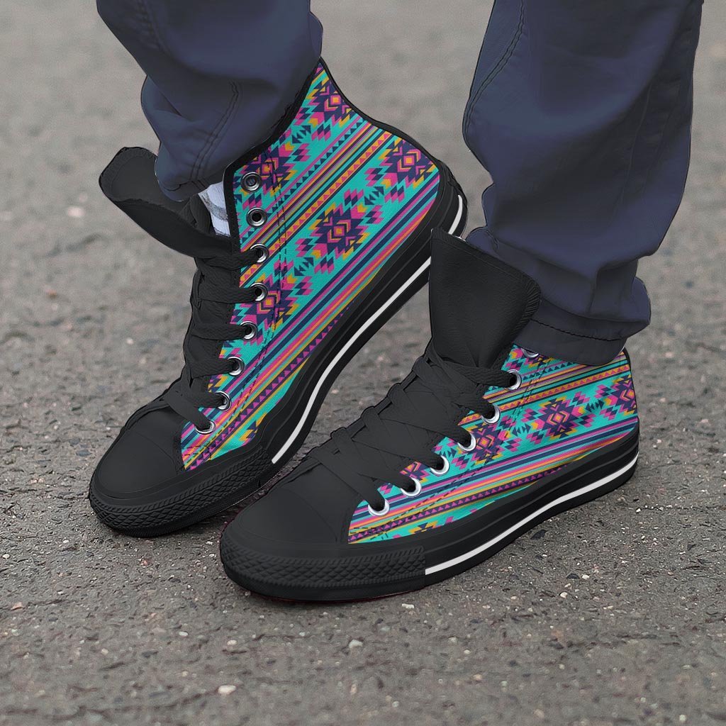 Neon Indian Aztec Abstract Art Print Men's High Top Shoes-grizzshop
