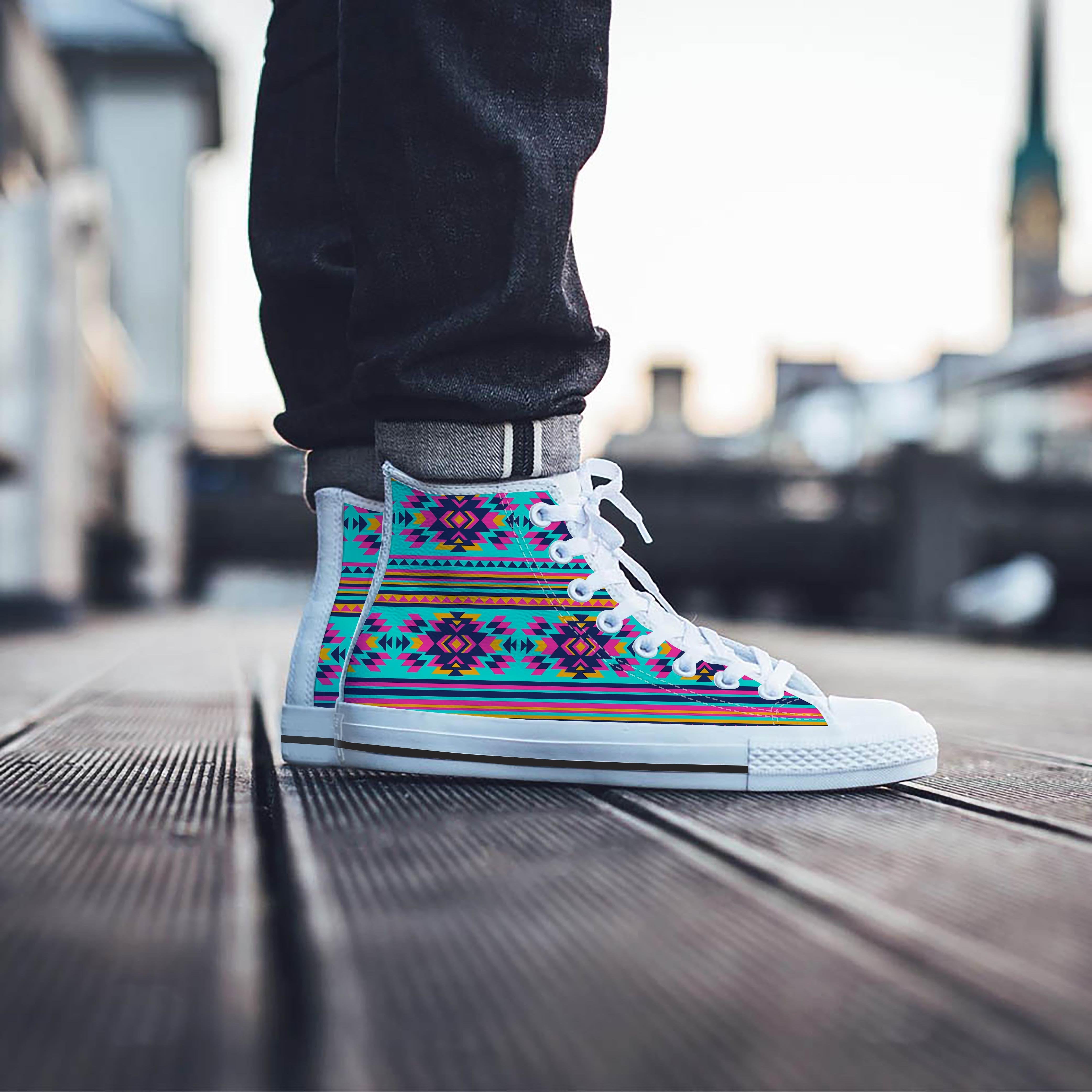 Neon Indian Aztec Abstract Art Print Men's High Top Shoes-grizzshop