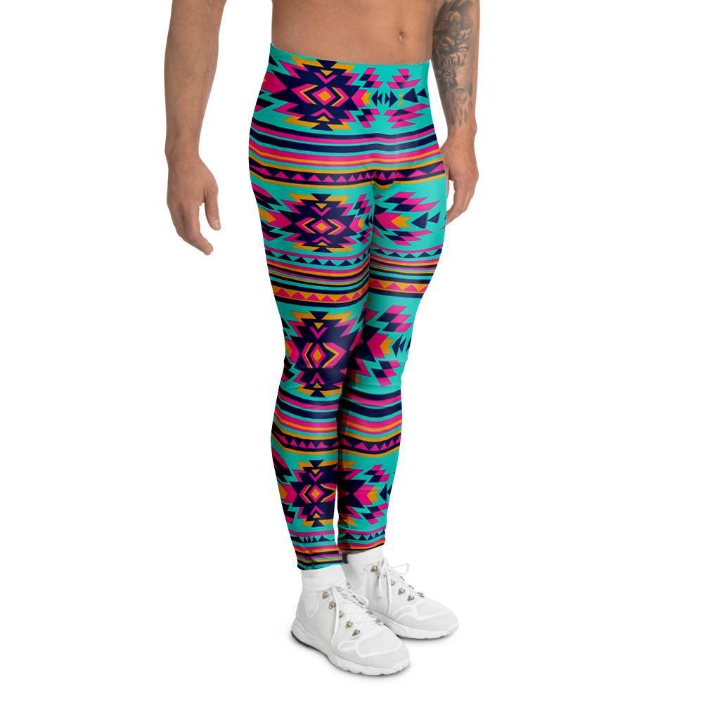 Neon Indian Aztec Abstract Art Print Men's Leggings-grizzshop