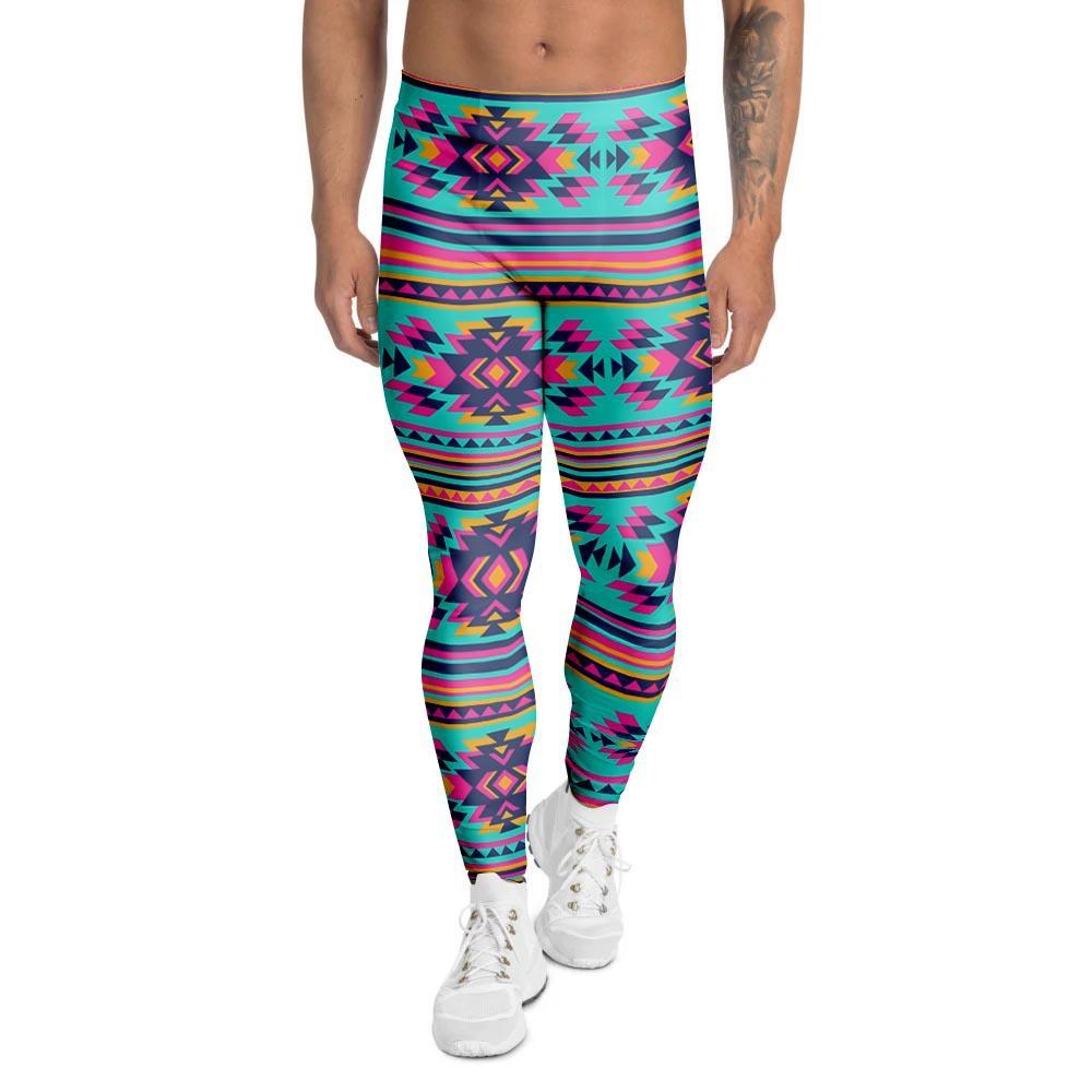 Neon Indian Aztec Abstract Art Print Men's Leggings-grizzshop