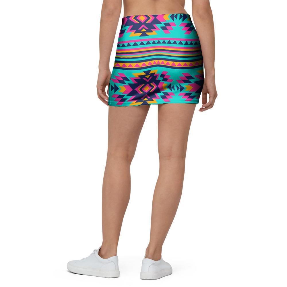 Neon Indian Aztec Abstract Art Print Mini Skirt-grizzshop