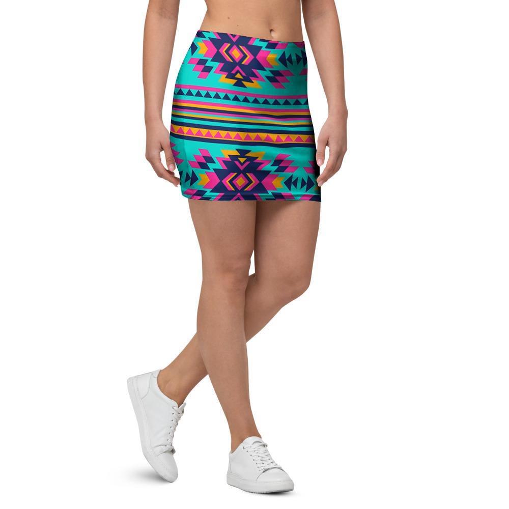 Neon Indian Aztec Abstract Art Print Mini Skirt-grizzshop