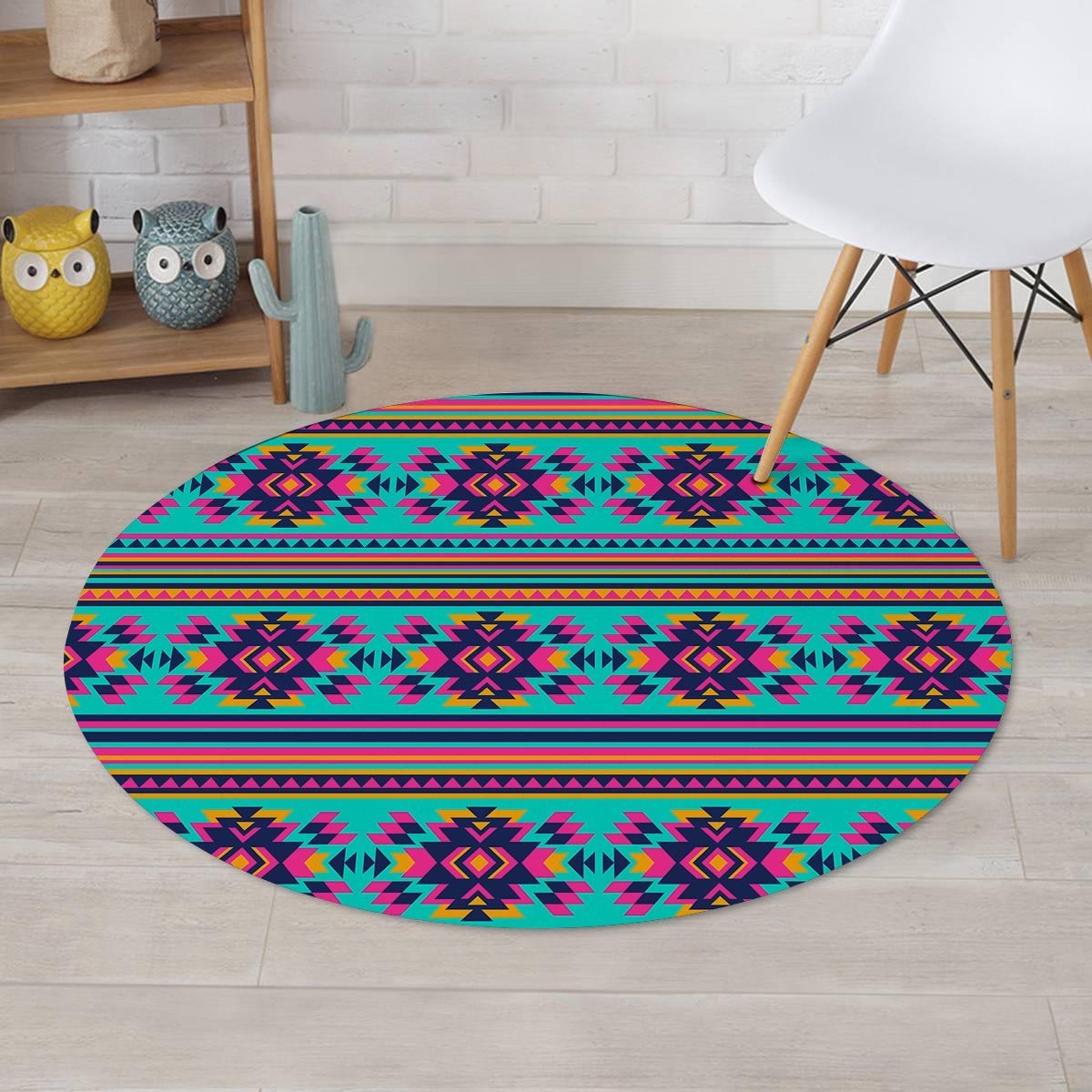 Neon Indian Aztec Abstract Art Print Round Rug-grizzshop