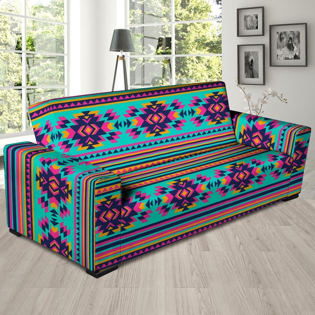 Neon Indian Aztec Abstract Art Print Sofa Cover-grizzshop