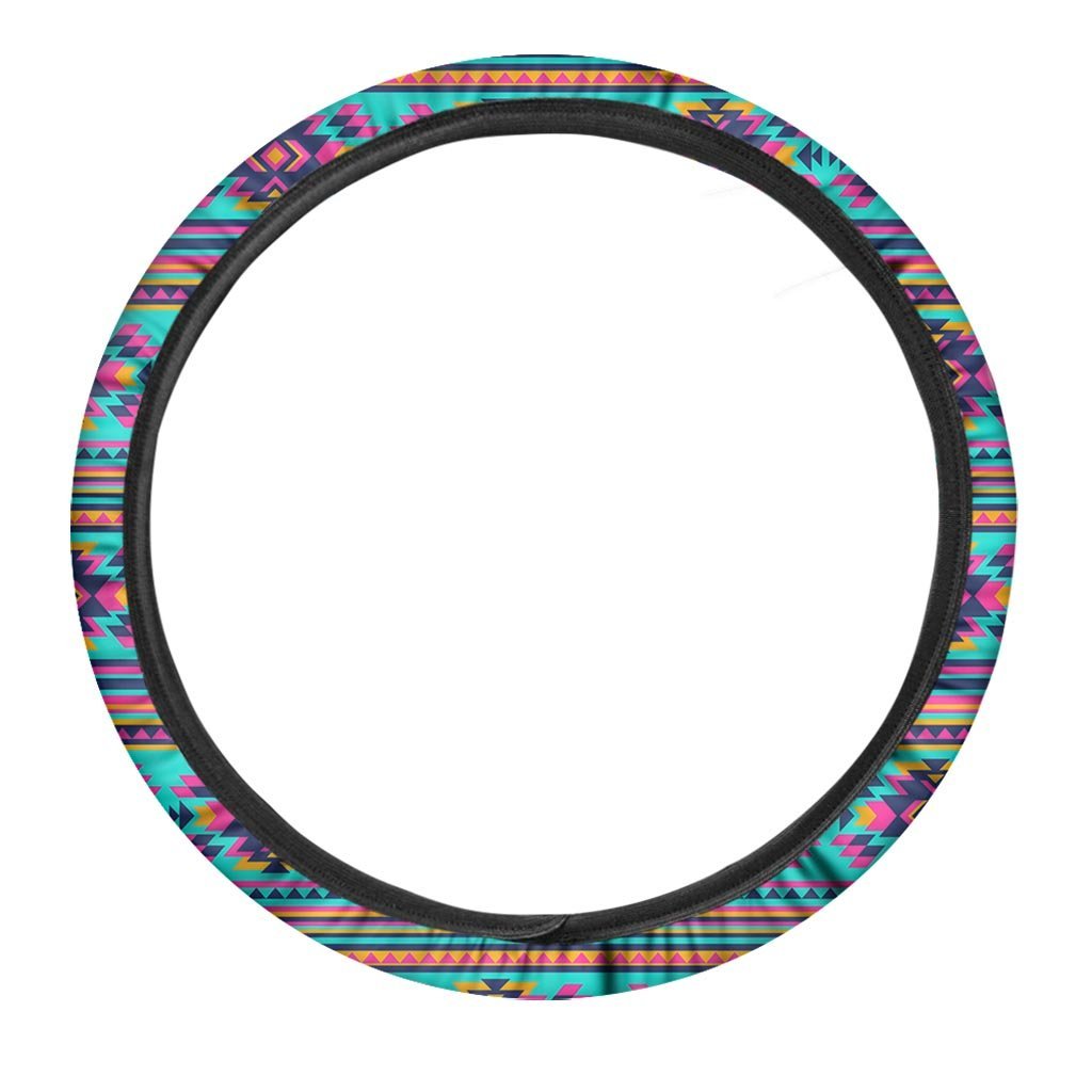 Neon Indian Aztec Abstract Art Print Steering Wheel Cover-grizzshop