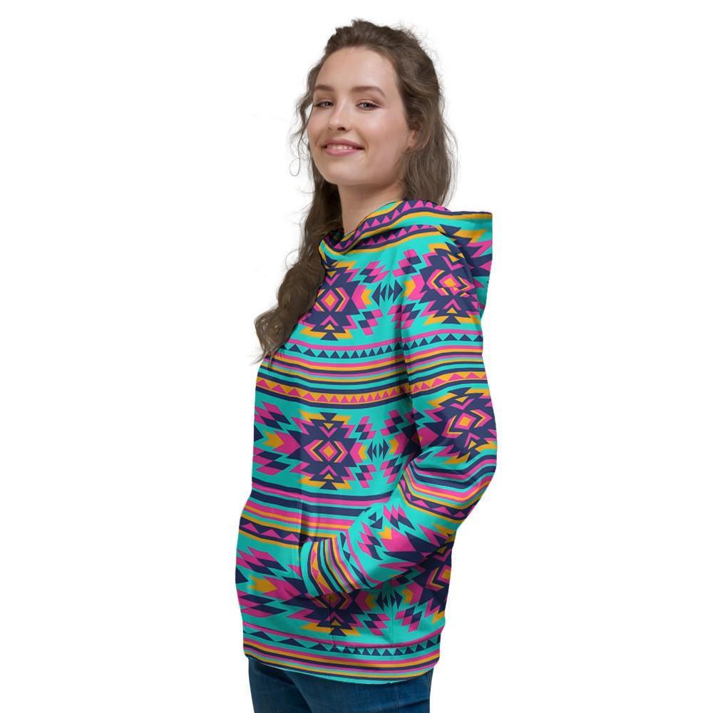 Neon Indian Aztec Abstract Art Print Women's Hoodie-grizzshop