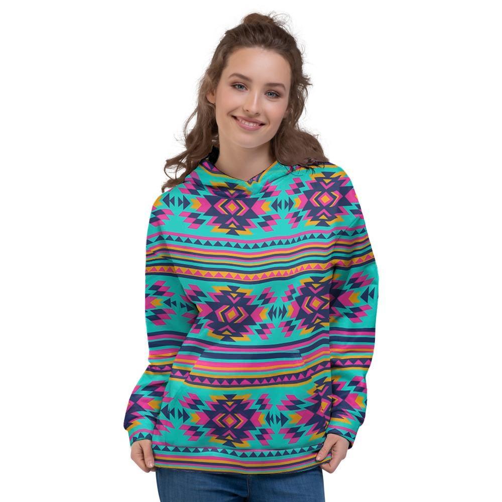 Neon Indian Aztec Abstract Art Print Women's Hoodie-grizzshop