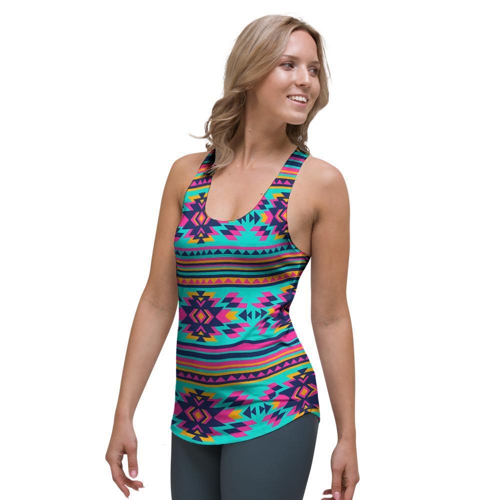 Neon Indian Aztec Abstract Art Print Women's Racerback Tank Top-grizzshop