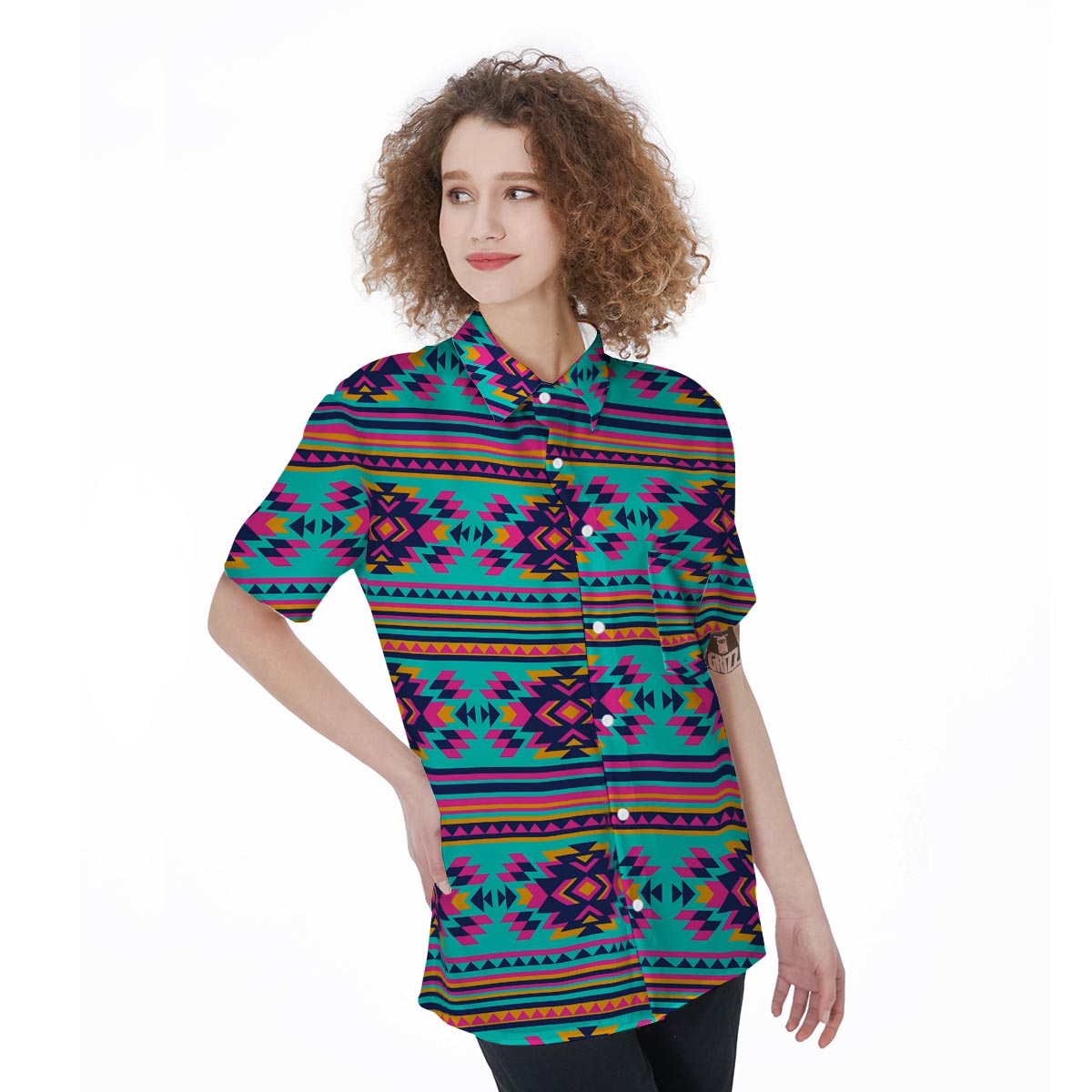 Neon Indian Aztec Abstract Art Print Women's Short Sleeve Shirts-grizzshop