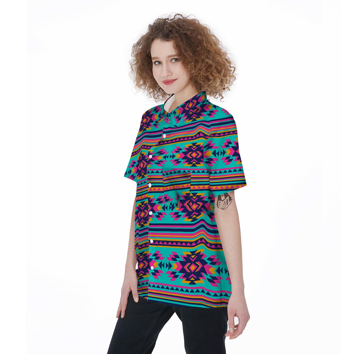 Neon Indian Aztec Abstract Art Print Women's Short Sleeve Shirts-grizzshop