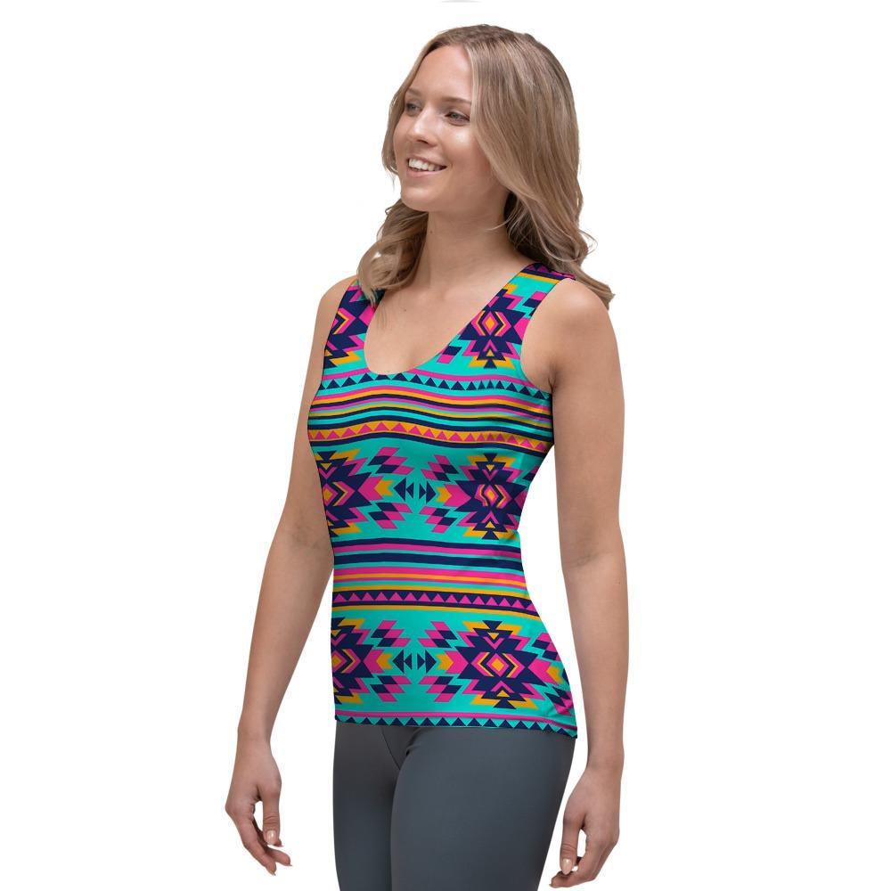 Neon Indian Aztec Abstract Art Print Women's Tank Top-grizzshop