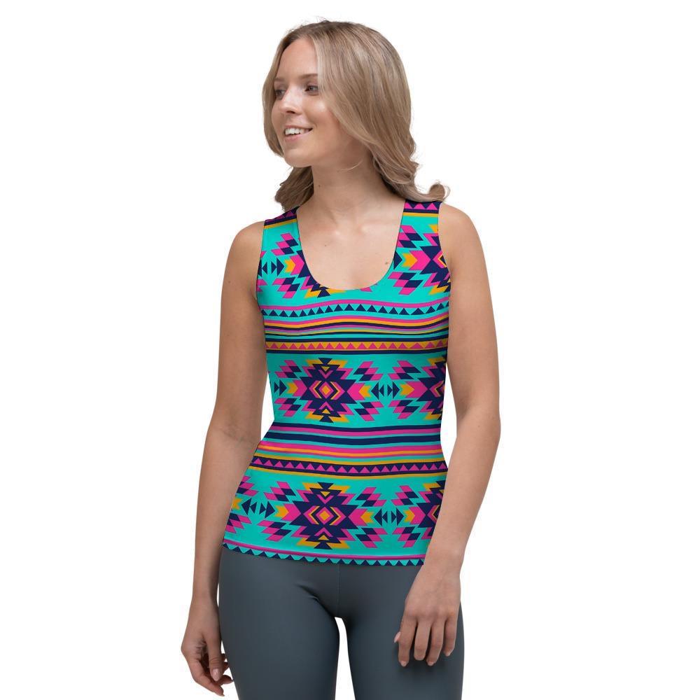 Neon Indian Aztec Abstract Art Print Women's Tank Top-grizzshop