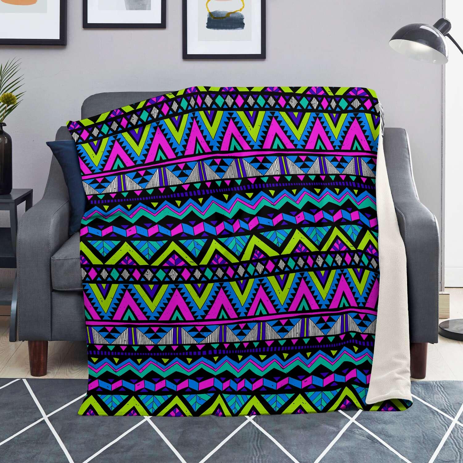 Neon Indian Aztec Doodle Blanket-grizzshop