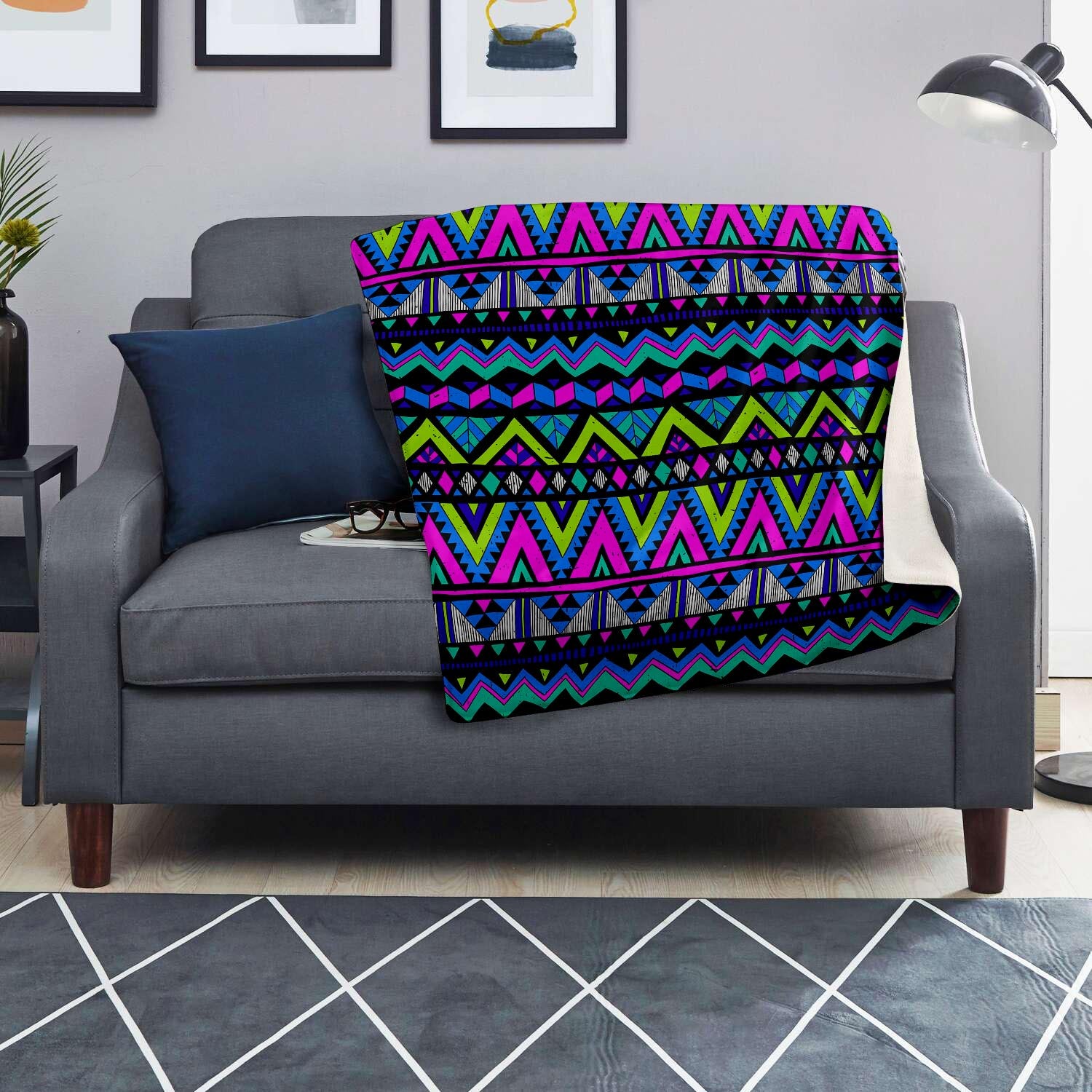 Neon Indian Aztec Doodle Blanket-grizzshop