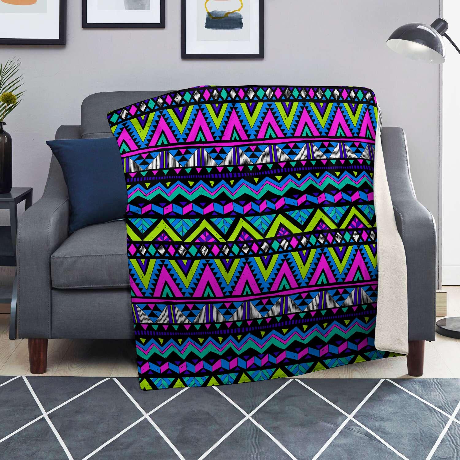 Neon Indian Aztec Doodle Blanket-grizzshop