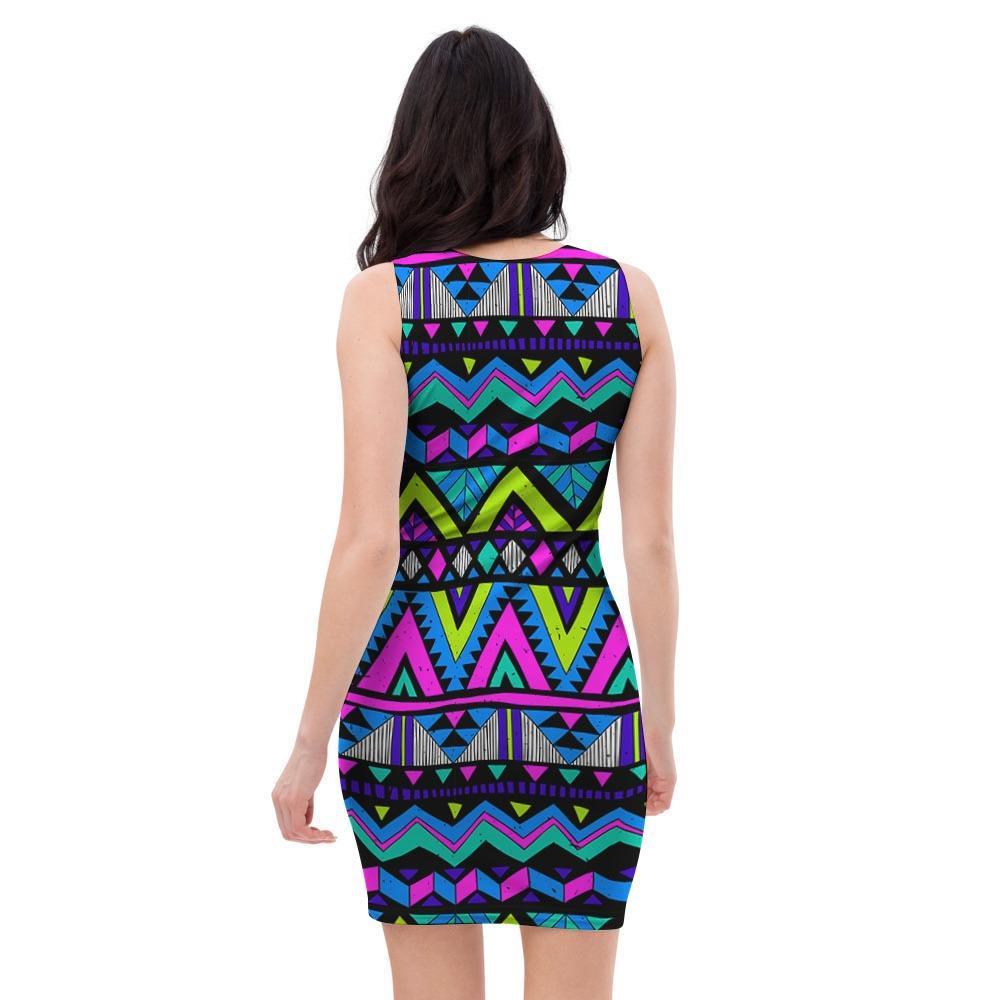 Neon Indian Aztec Doodle Bodycon Dress-grizzshop