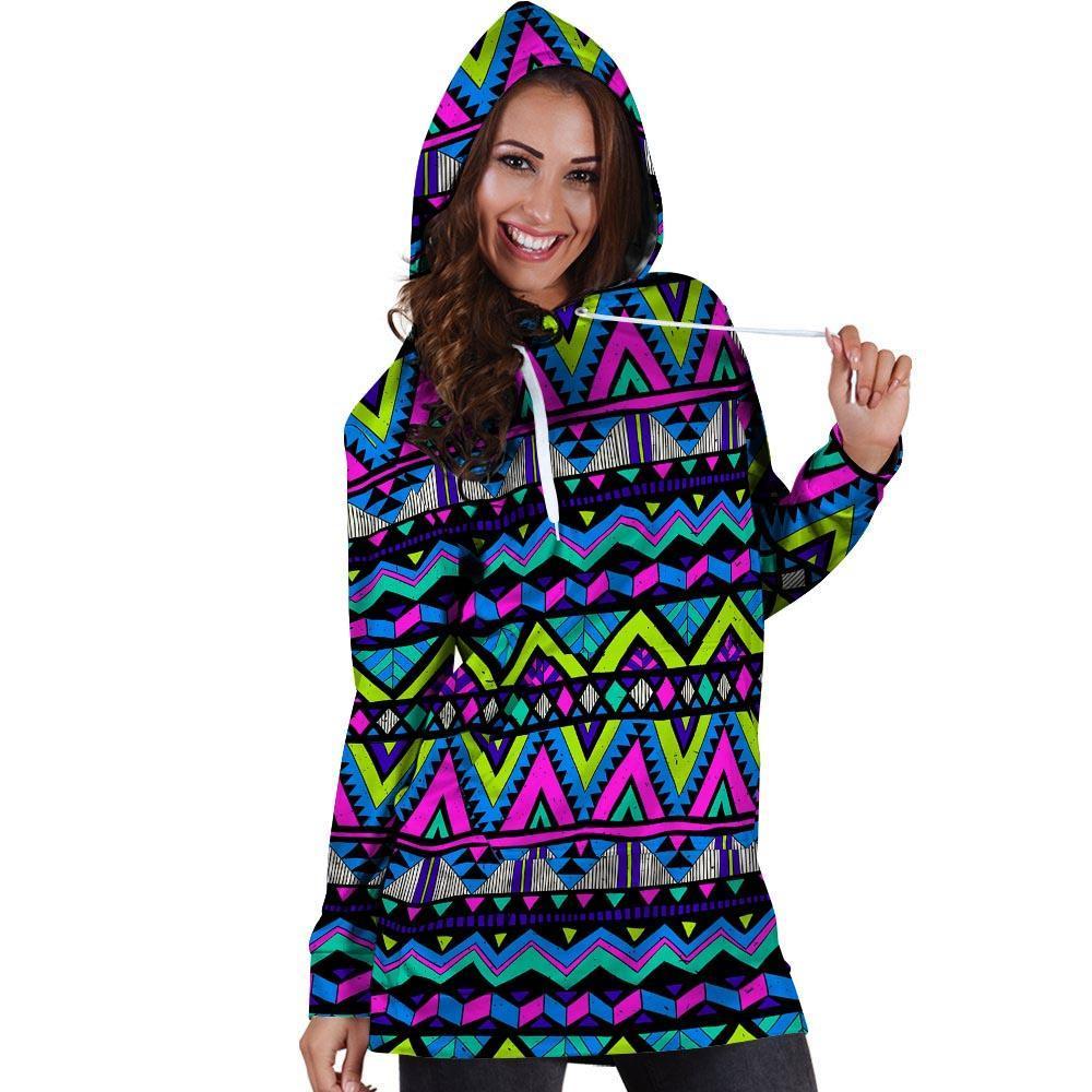 Neon Indian Aztec Doodle Hoodie Dress-grizzshop