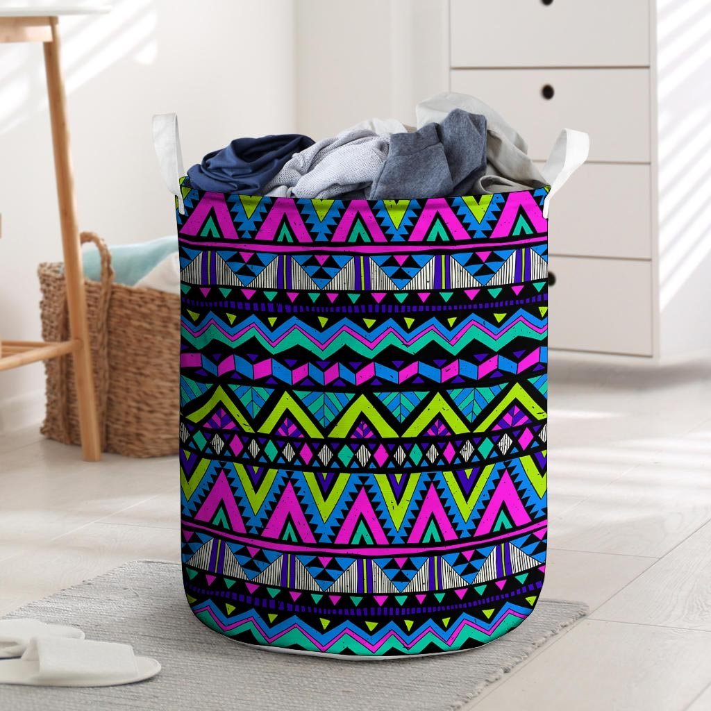 Neon Indian Aztec Doodle Laundry Basket-grizzshop