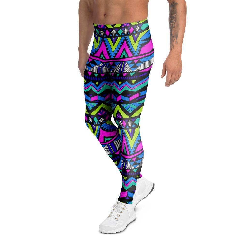 Neon Indian Aztec Doodle Men's Leggings-grizzshop