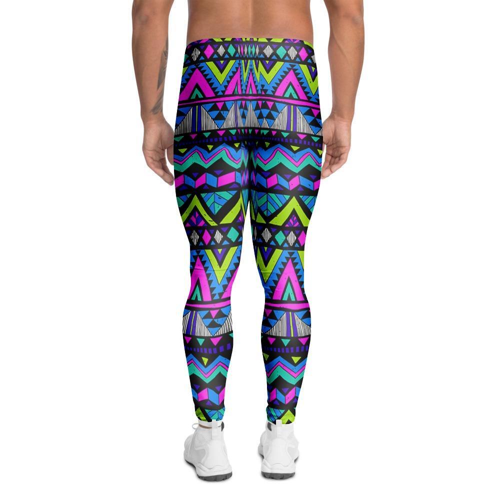 Neon Indian Aztec Doodle Men's Leggings-grizzshop