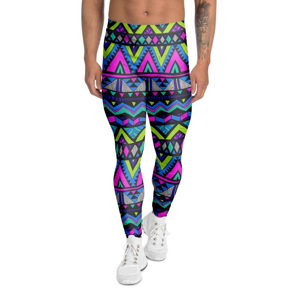 Neon Indian Aztec Doodle Men's Leggings-grizzshop