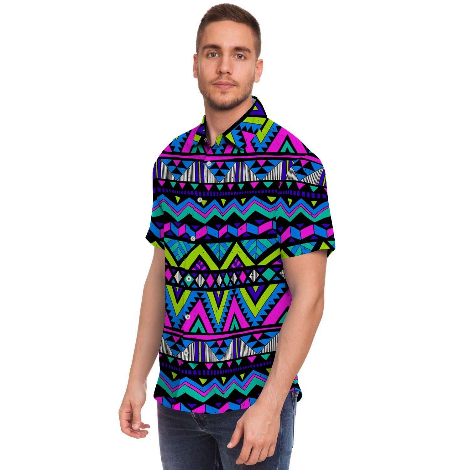 Neon Indian Aztec Doodle Men's Short Sleeve Shirt-grizzshop