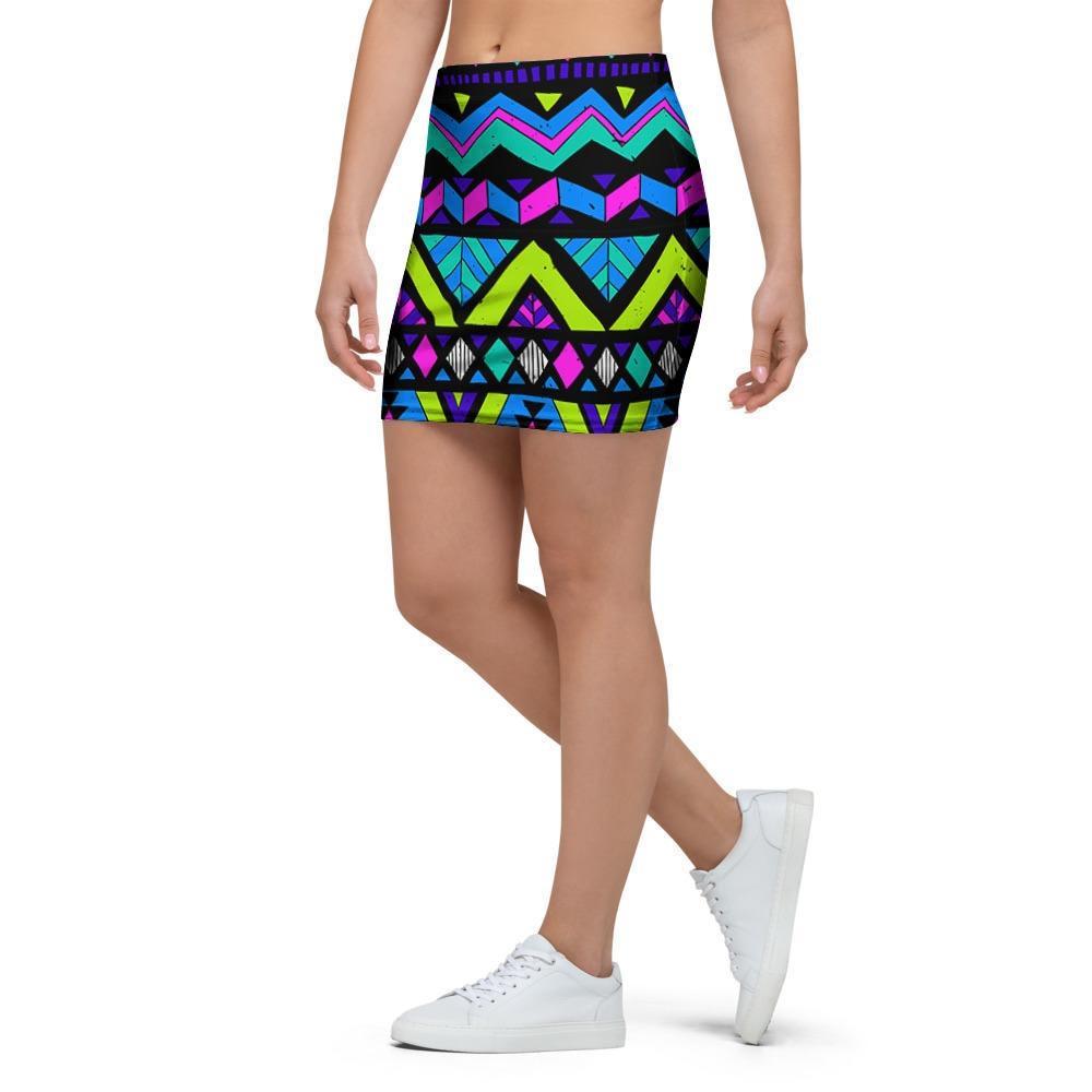 Neon Indian Aztec Doodle Mini Skirt-grizzshop