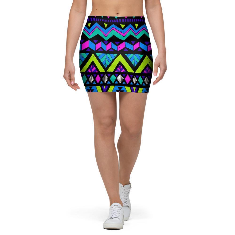 Neon Indian Aztec Doodle Mini Skirt-grizzshop