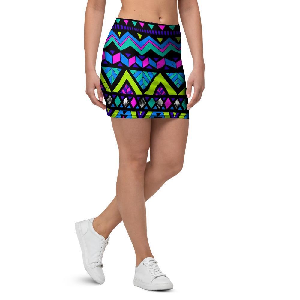 Neon Indian Aztec Doodle Mini Skirt-grizzshop