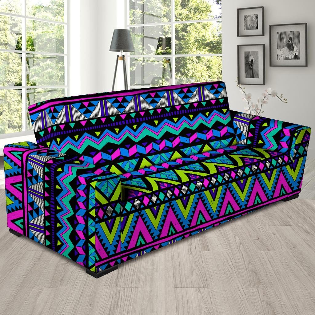 Neon Indian Aztec Doodle Sofa Cover-grizzshop