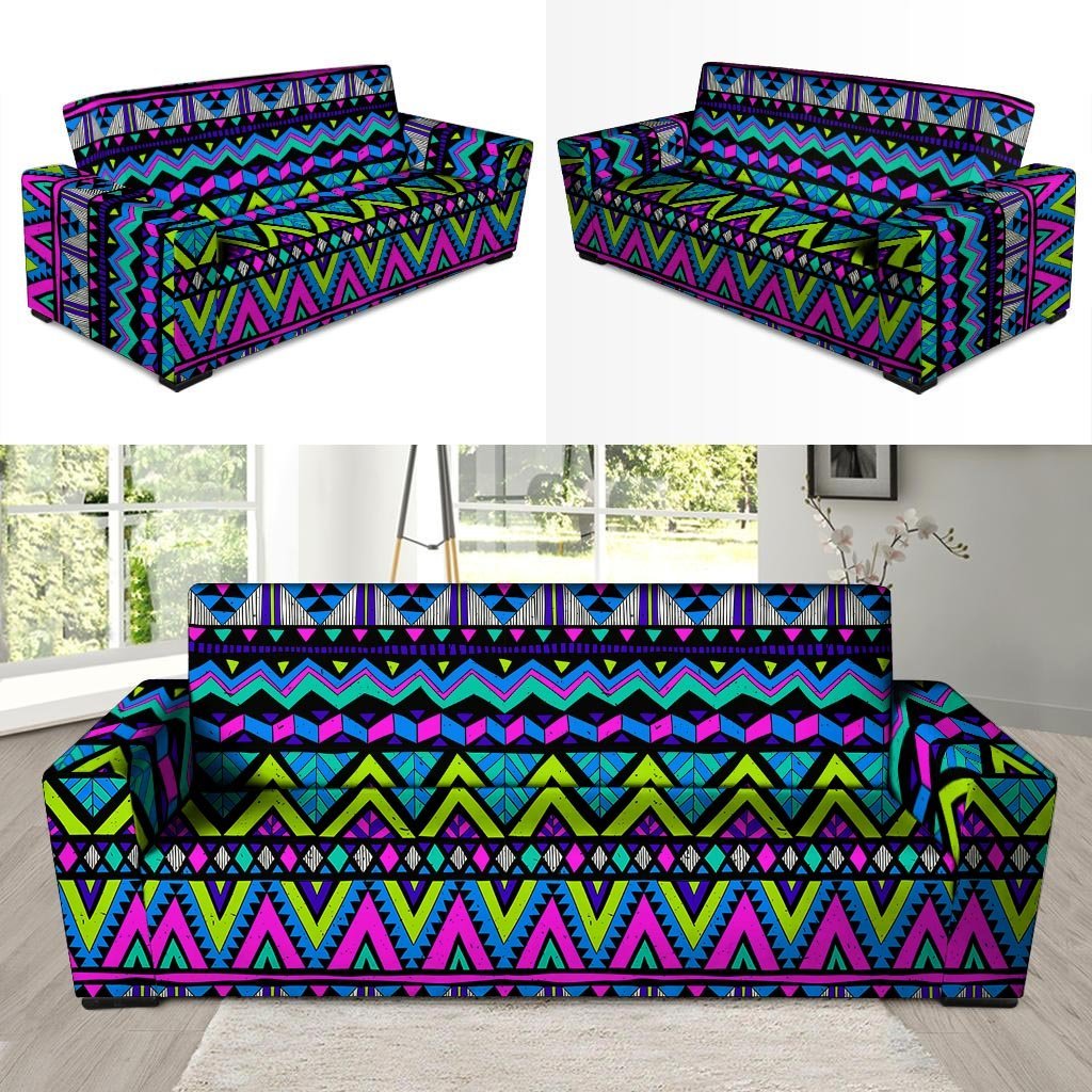 Neon Indian Aztec Doodle Sofa Cover-grizzshop