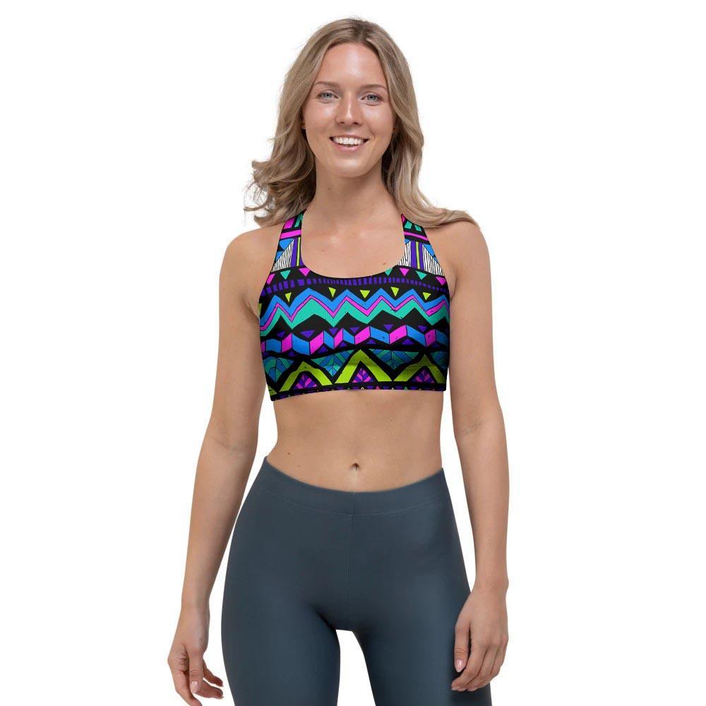 Neon Indian Aztec Doodle Sports Bra-grizzshop