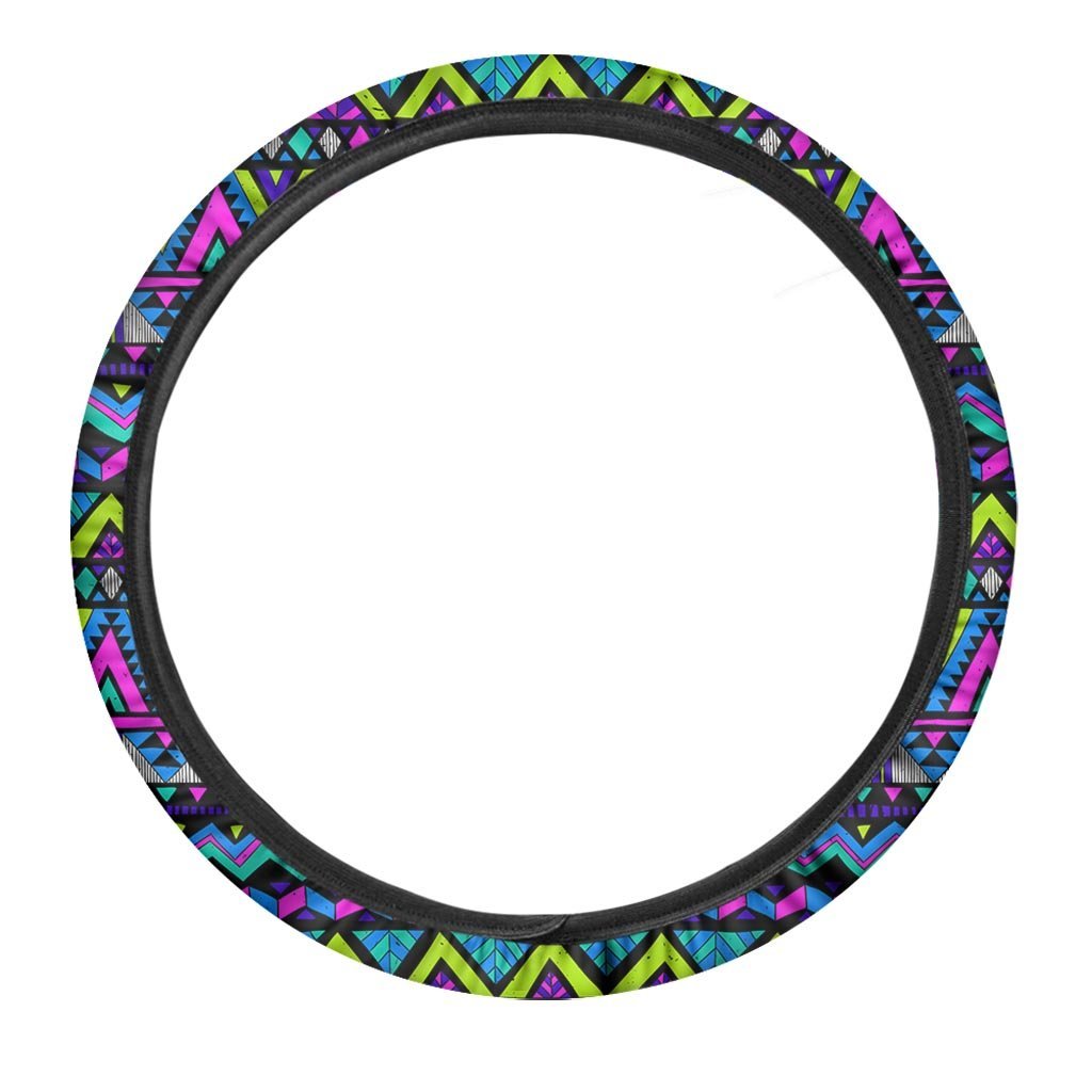 Neon Indian Aztec Doodle Steering Wheel Cover-grizzshop