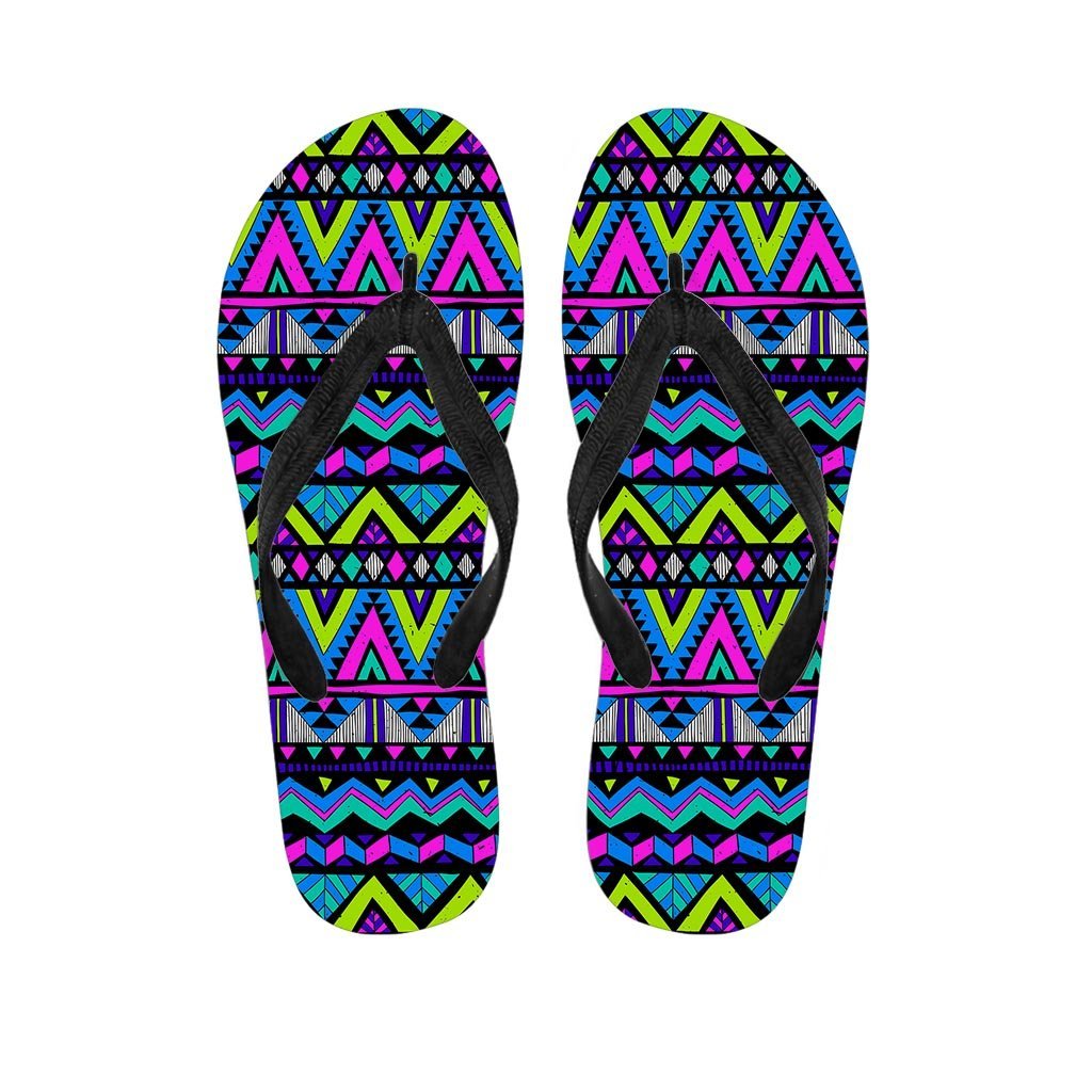 Neon Indian Aztec Doodle Women's Flip Flops-grizzshop