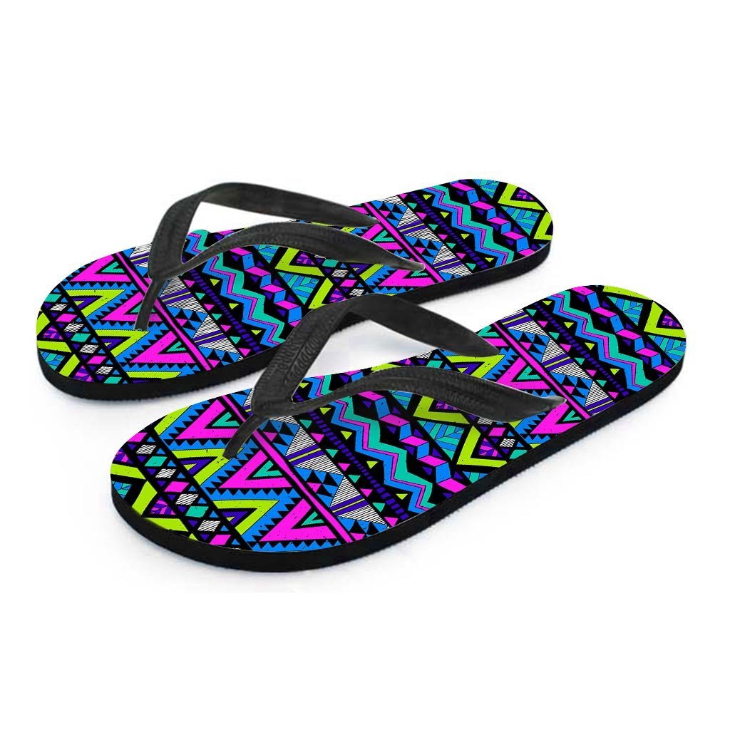 Neon Indian Aztec Doodle Women's Flip Flops-grizzshop