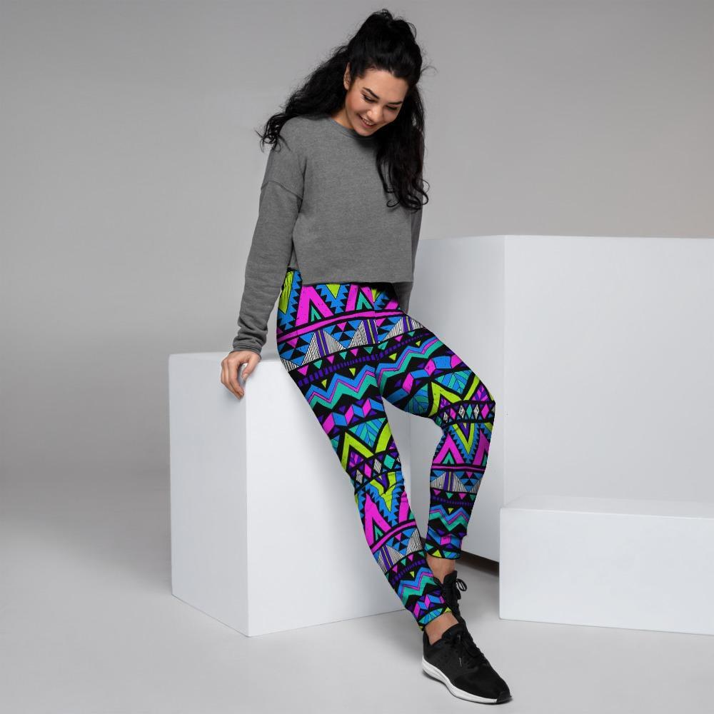 Neon Indian Aztec Doodle Women's Joggers-grizzshop