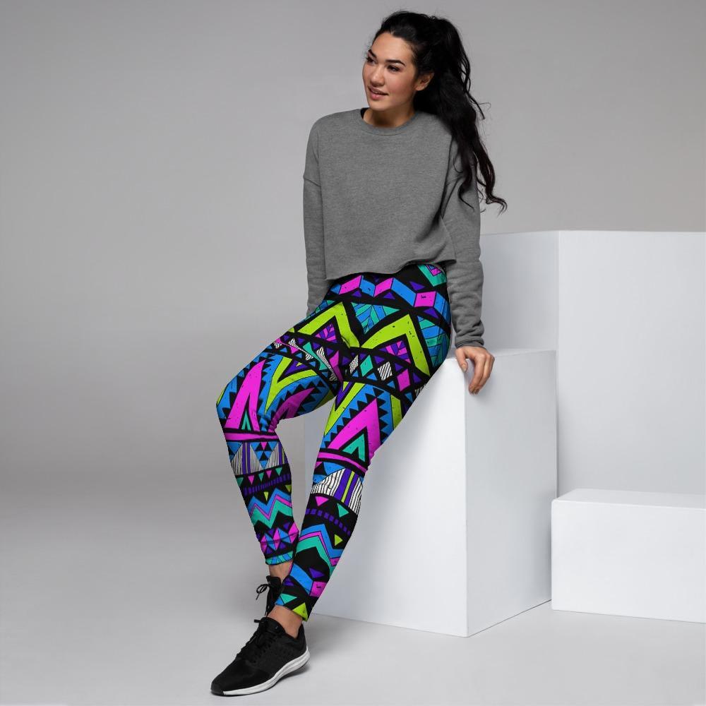 Neon Indian Aztec Doodle Women's Joggers-grizzshop