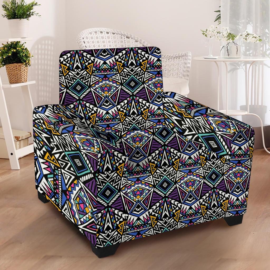 Neon Indian Aztec Triangles Abstract Geometric Art Armchair Cover-grizzshop