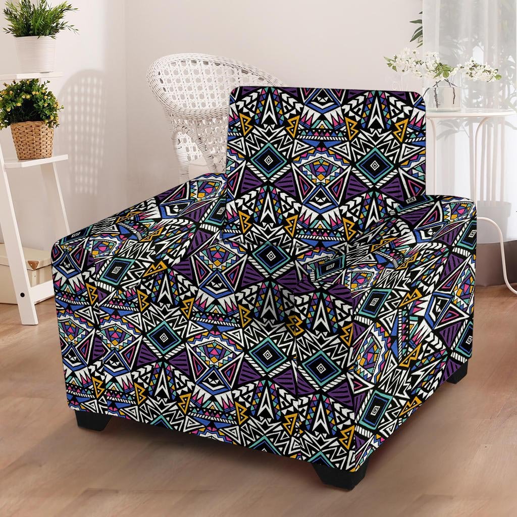 Neon Indian Aztec Triangles Abstract Geometric Art Armchair Cover-grizzshop