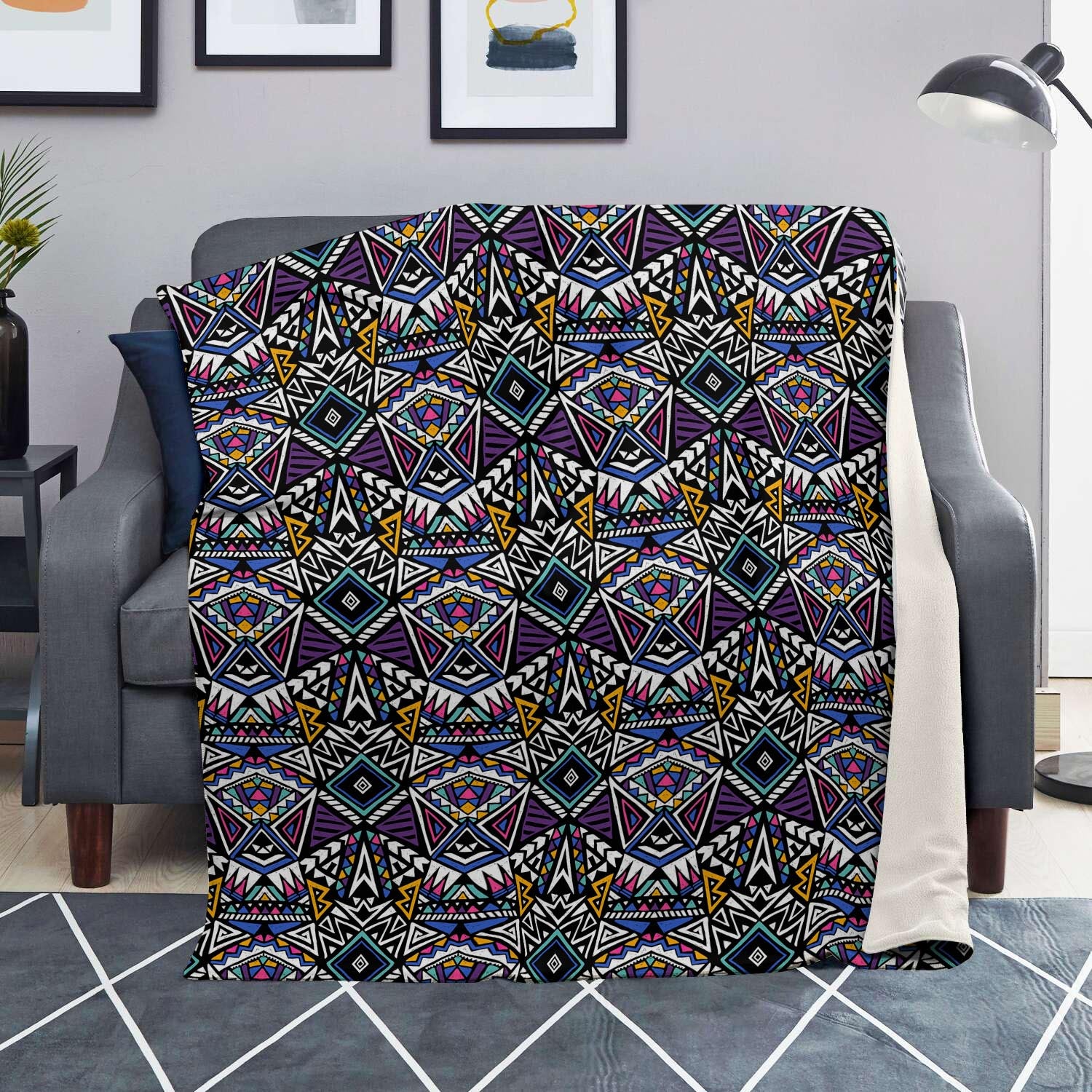 Neon Indian Aztec Triangles Abstract Geometric Art Blanket-grizzshop