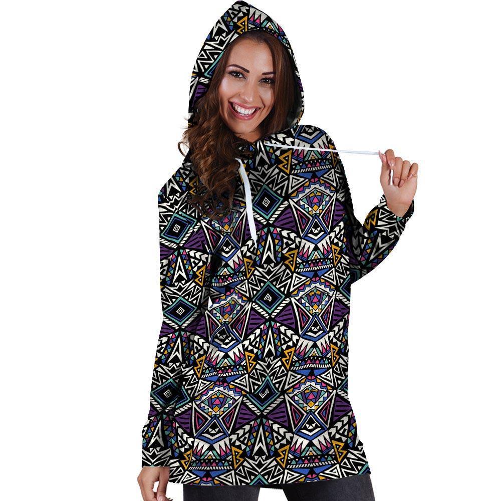 Neon Indian Aztec Triangles Abstract Geometric Art Hoodie Dress-grizzshop